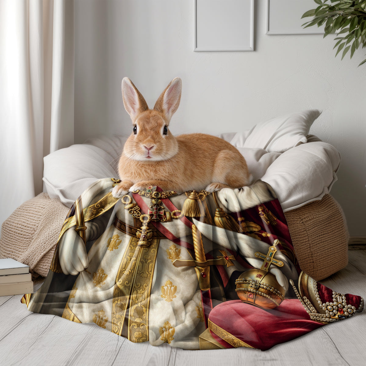 Personalized Rabbit Blanket - Custom Royal Pet Portrait Fleece Throw