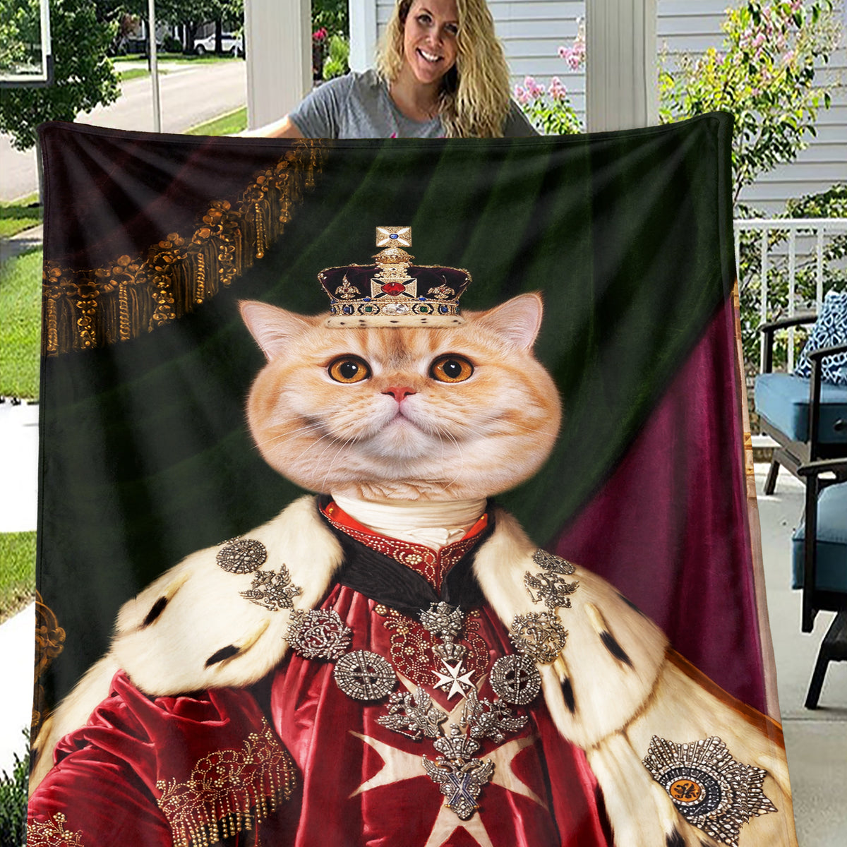 Personalized Renaissance Pet Portrait Blanket - Custom the Royal Coronation Cat Blanket