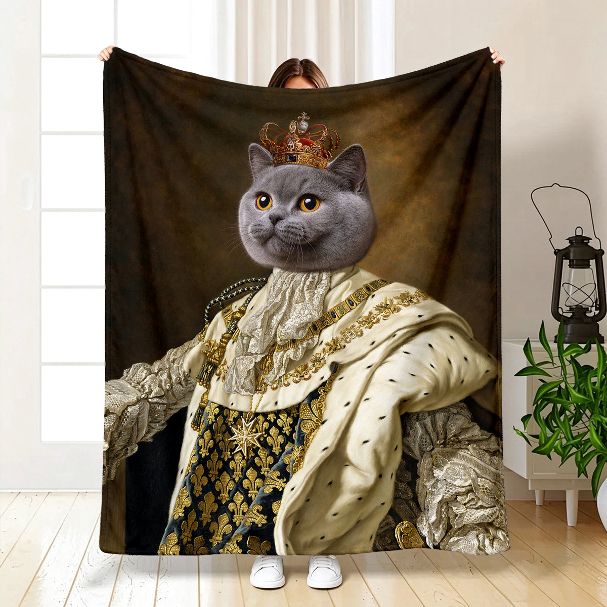 Personalized Royal Pet Blanket – Noble King Cat & Dog Custom Portrait Throw