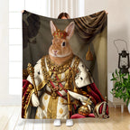 Personalized Rabbit Blanket - Custom Royal Pet Portrait Fleece Throw