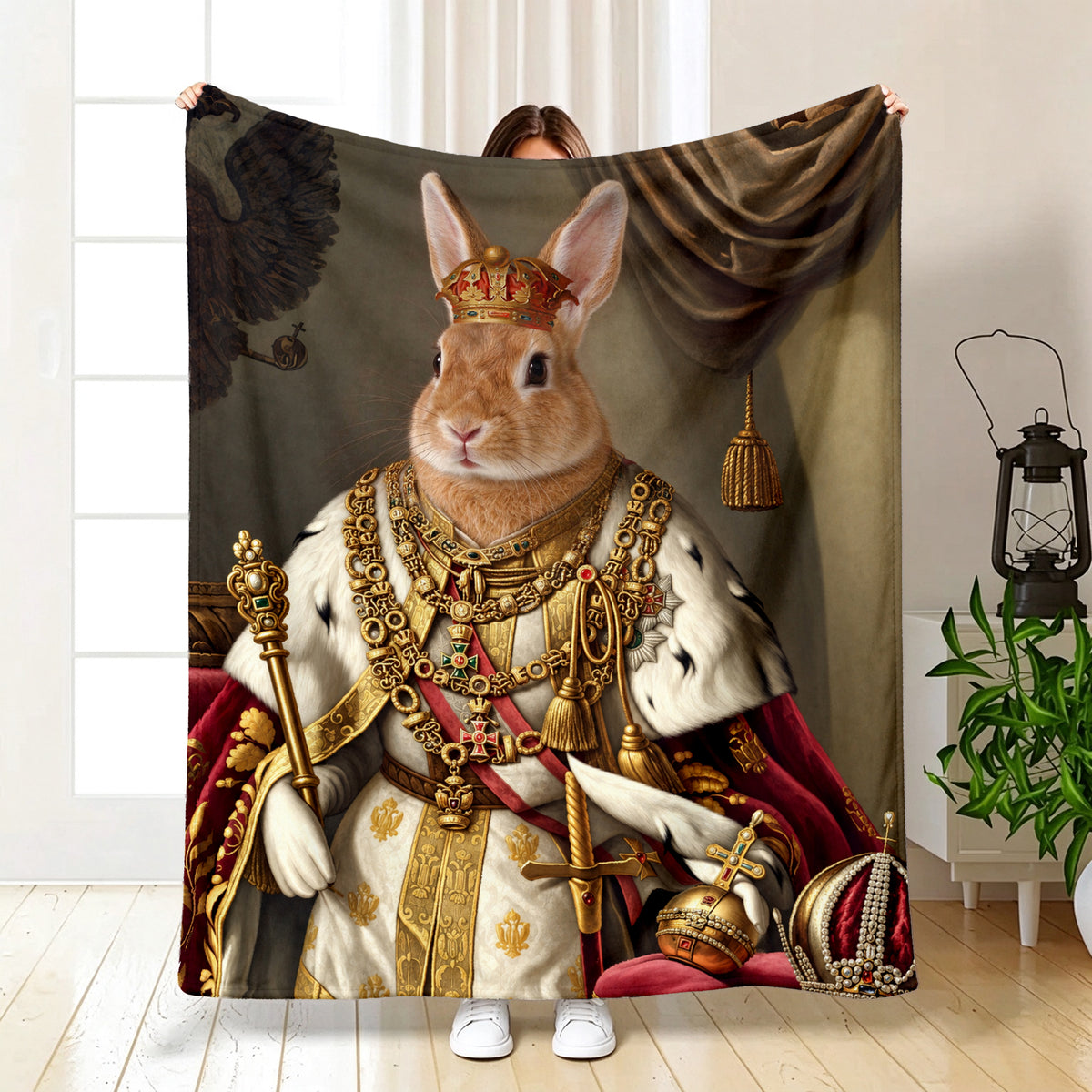 Personalized Rabbit Blanket - Custom Royal Pet Portrait Fleece Throw