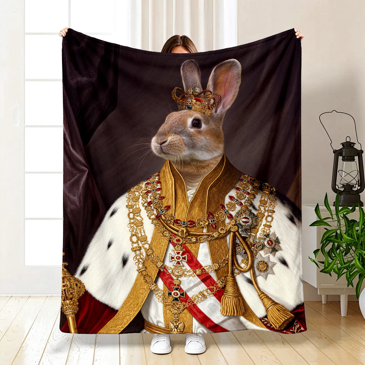 Personalized Royal Majesty Pet Portrait Throw Blanket - Custom Pet Blanket | The Emperor Rabbit