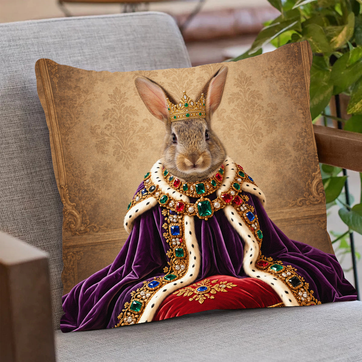 Personalized Royal Rabbit Portrait Pet Pillow Cover-Home Decor Cushion