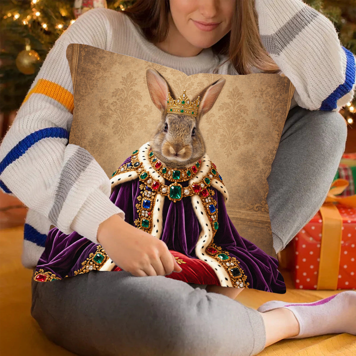 Personalized Royal Rabbit Portrait Pet Pillow Cover-Home Decor Cushion