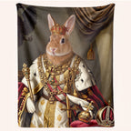 Personalized Rabbit Blanket - Custom Royal Pet Portrait Fleece Throw