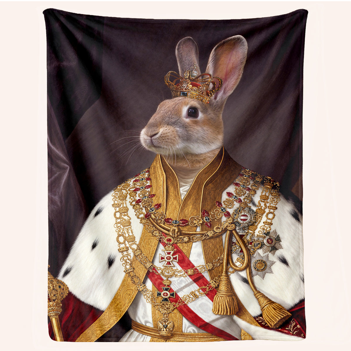 Personalized Royal Majesty Pet Portrait Throw Blanket - Custom Pet Blanket | The Emperor Rabbit
