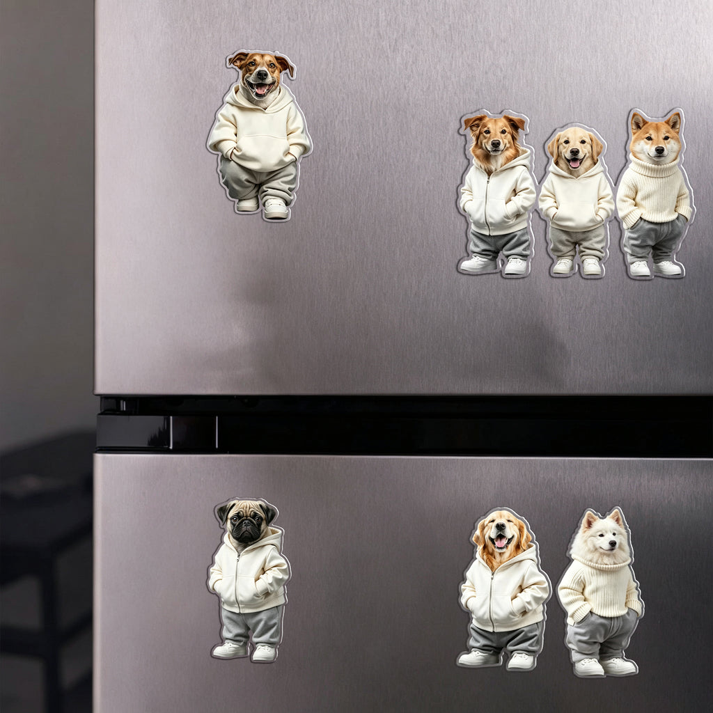 Custom funny Dog in Hoodie Fridge Magnet - Cute Anthropomorphic Pet Magnet - Dog Lover Gift