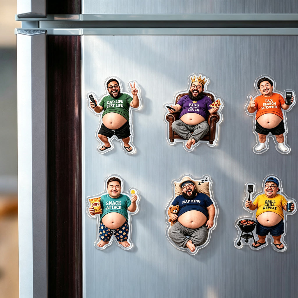 Personalized Funny Dad Fridge Magnet - Custom Dad Bod Cartoon Magnet, Humorous Slogan Kitchen Decor, Father's Day Gift
