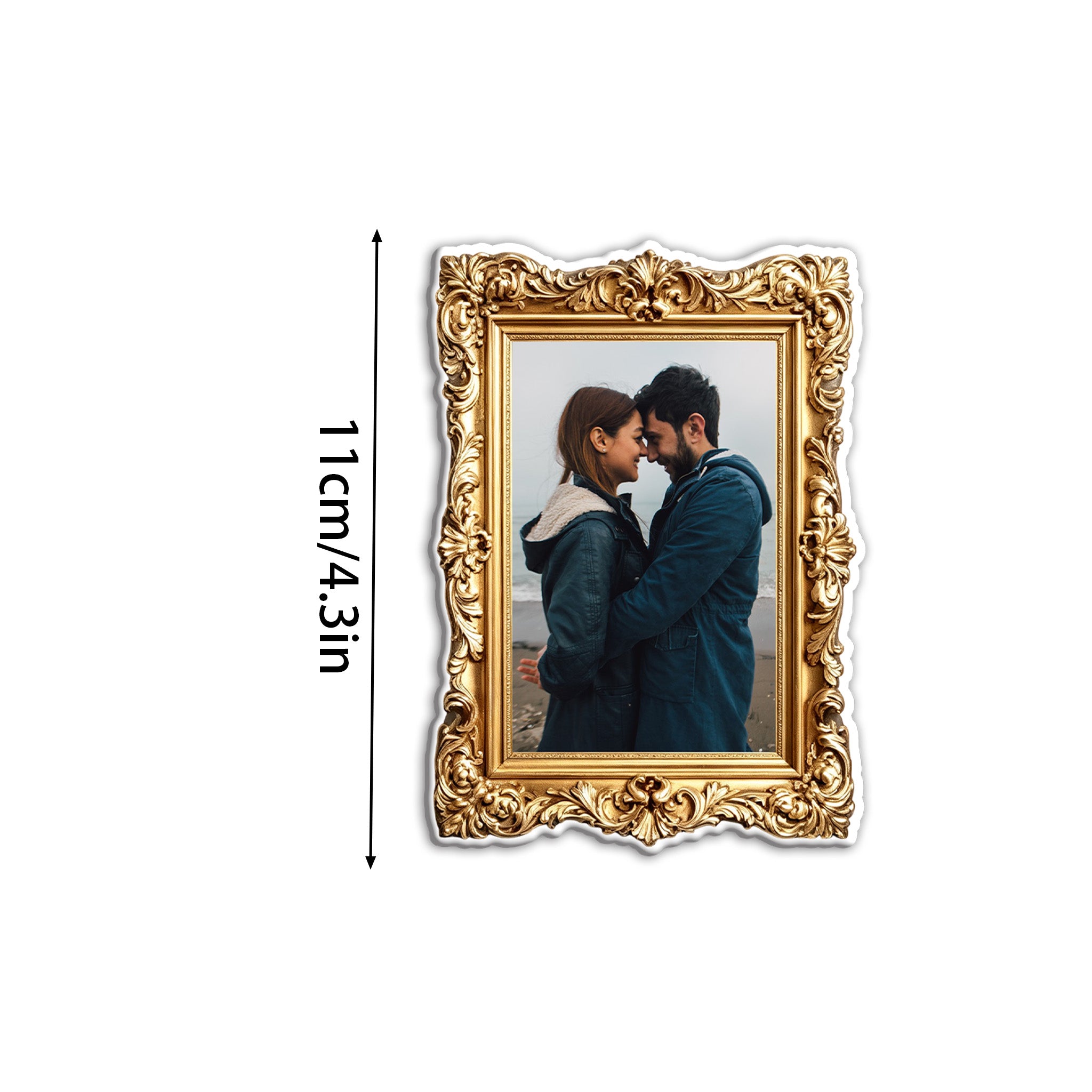 Personalized Couple Photo Fridge Magnet - Custom Vintage Gold Frame, Romantic Portrait Magnet, Anniversary Kitchen Decor