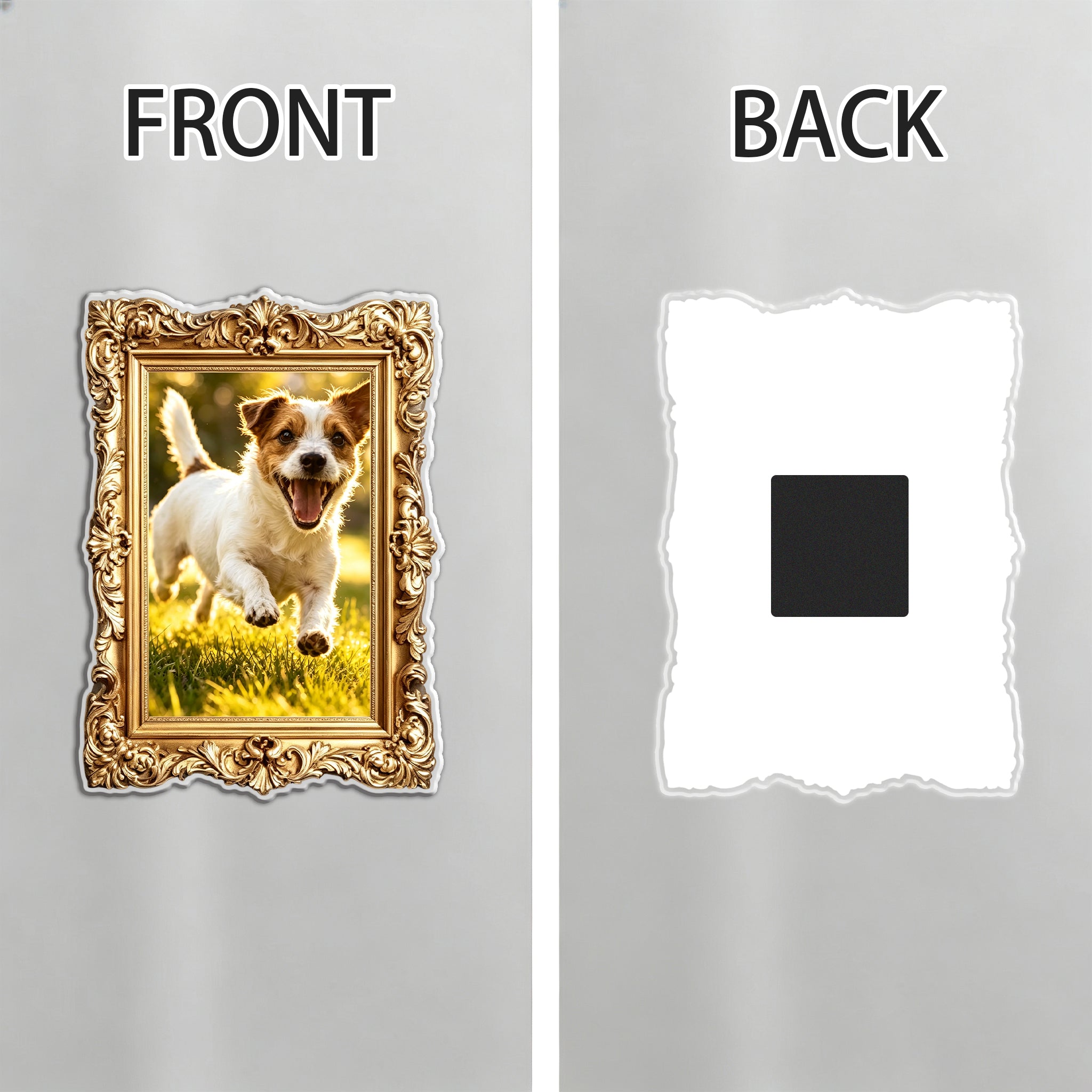 Personalized Pet Photo Fridge Magnet - Custom Vintage Gold Frame, Dog Portrait Magnet, Pet Memorial Kitchen Decor