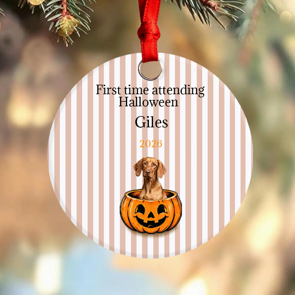 Custom First Halloween Dog Ornament, Personalized Pet Name Pumpkin Decoration, Halloween Gift for Dog Lovers