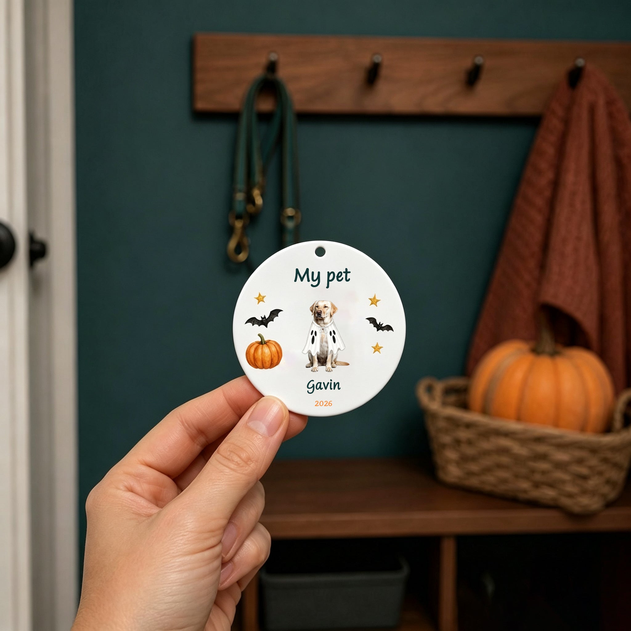 Personalized Pet  Ornament Using Pet's Photo + Name - Custom Ornament Halloween Dog Ornament