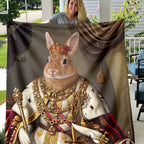 Personalized Rabbit Blanket - Custom Royal Pet Portrait Fleece Throw