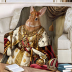 Personalized Rabbit Blanket - Custom Royal Pet Portrait Fleece Throw