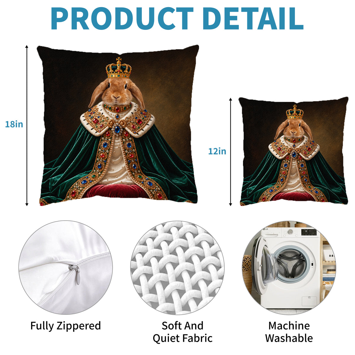 Personalized Royal Rabbit Portrait Pillow Cover-Custom Pet Photo Cushion