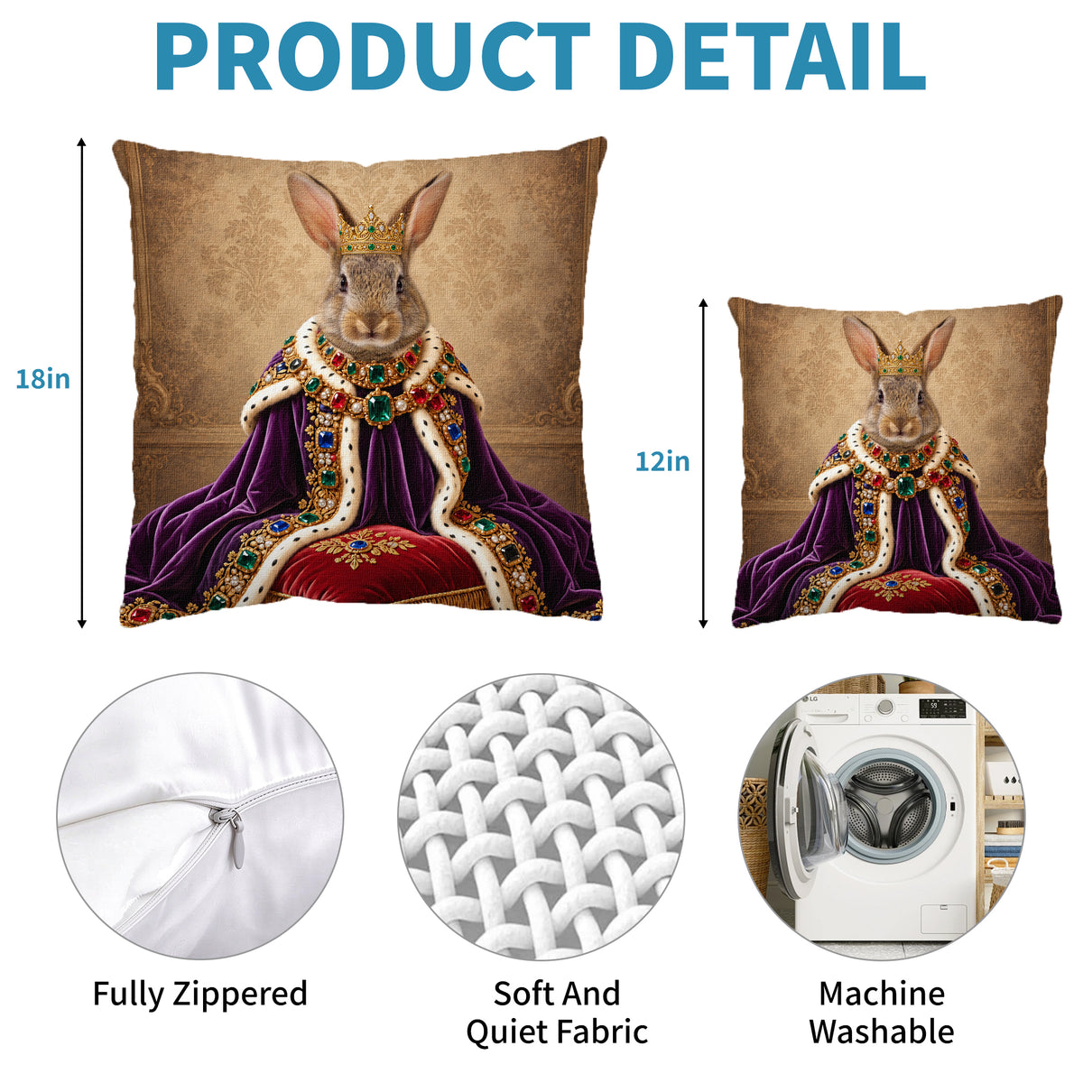 Personalized Royal Rabbit Portrait Pet Pillow Cover-Home Decor Cushion