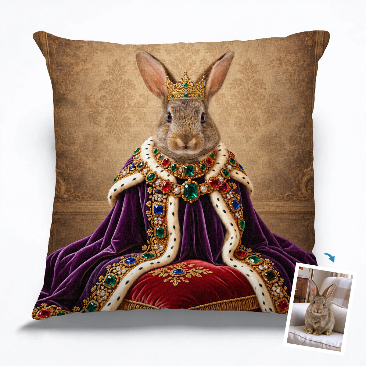 Personalized Royal Rabbit Portrait Pet Pillow Cover-Home Decor Cushion