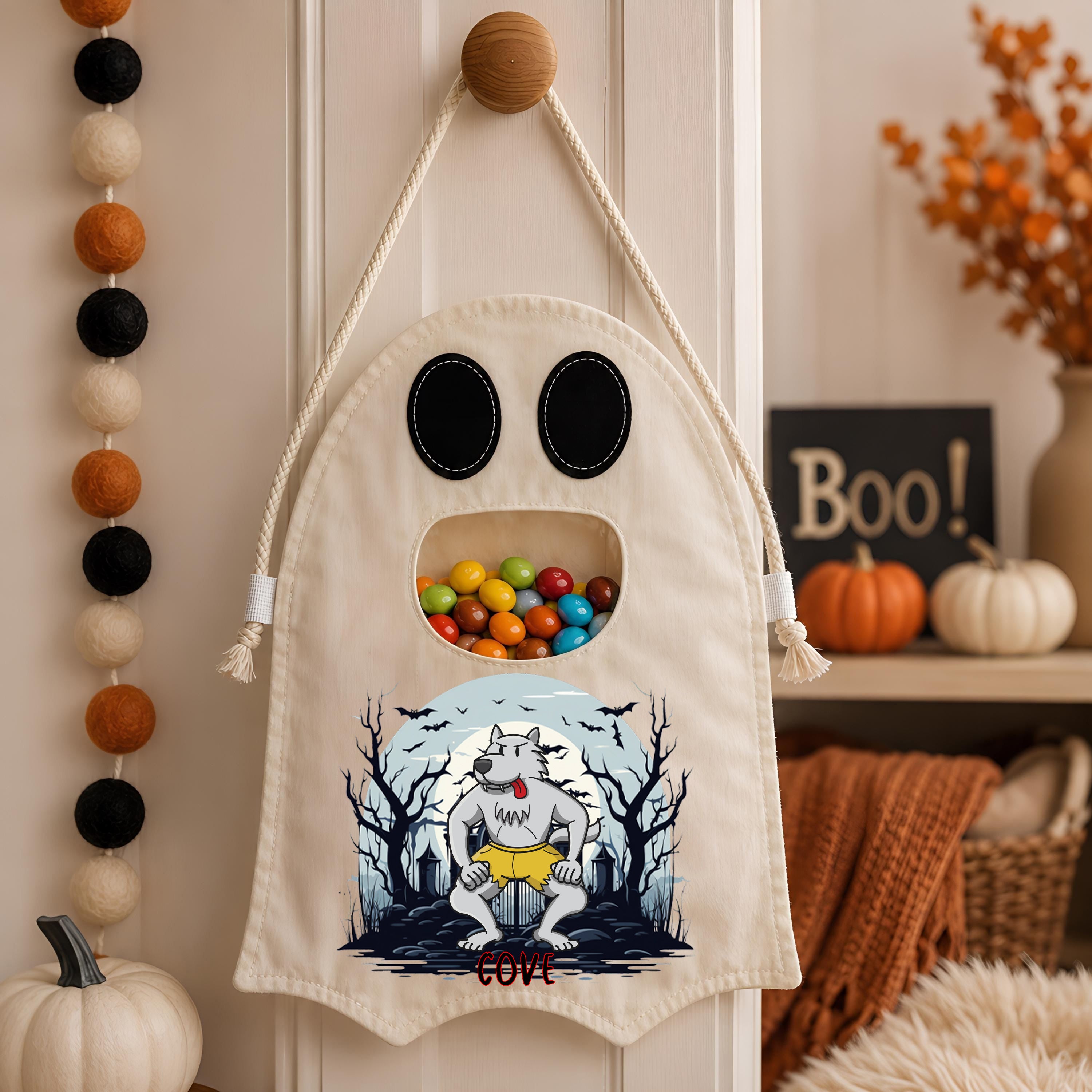 Personalized Spooky Monster Trick or Treat Bag, Custom Name Halloween Candy Tote for Kids