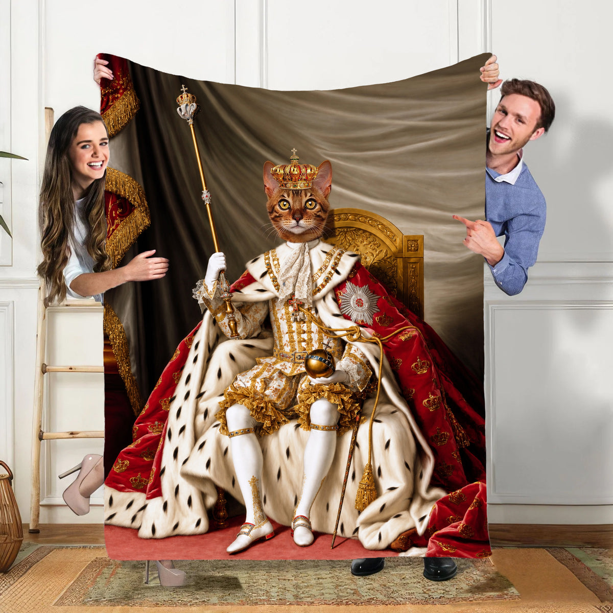 Personalized Royal Pet Portrait Blanket-Custom King Pet Photo Blanket For Pet Lovers,Dog Cat Parents