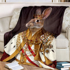 Personalized Royal Majesty Pet Portrait Throw Blanket - Custom Pet Blanket | The Emperor Rabbit