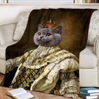 Personalized Royal Pet Blanket – Noble King Cat & Dog Custom Portrait Throw