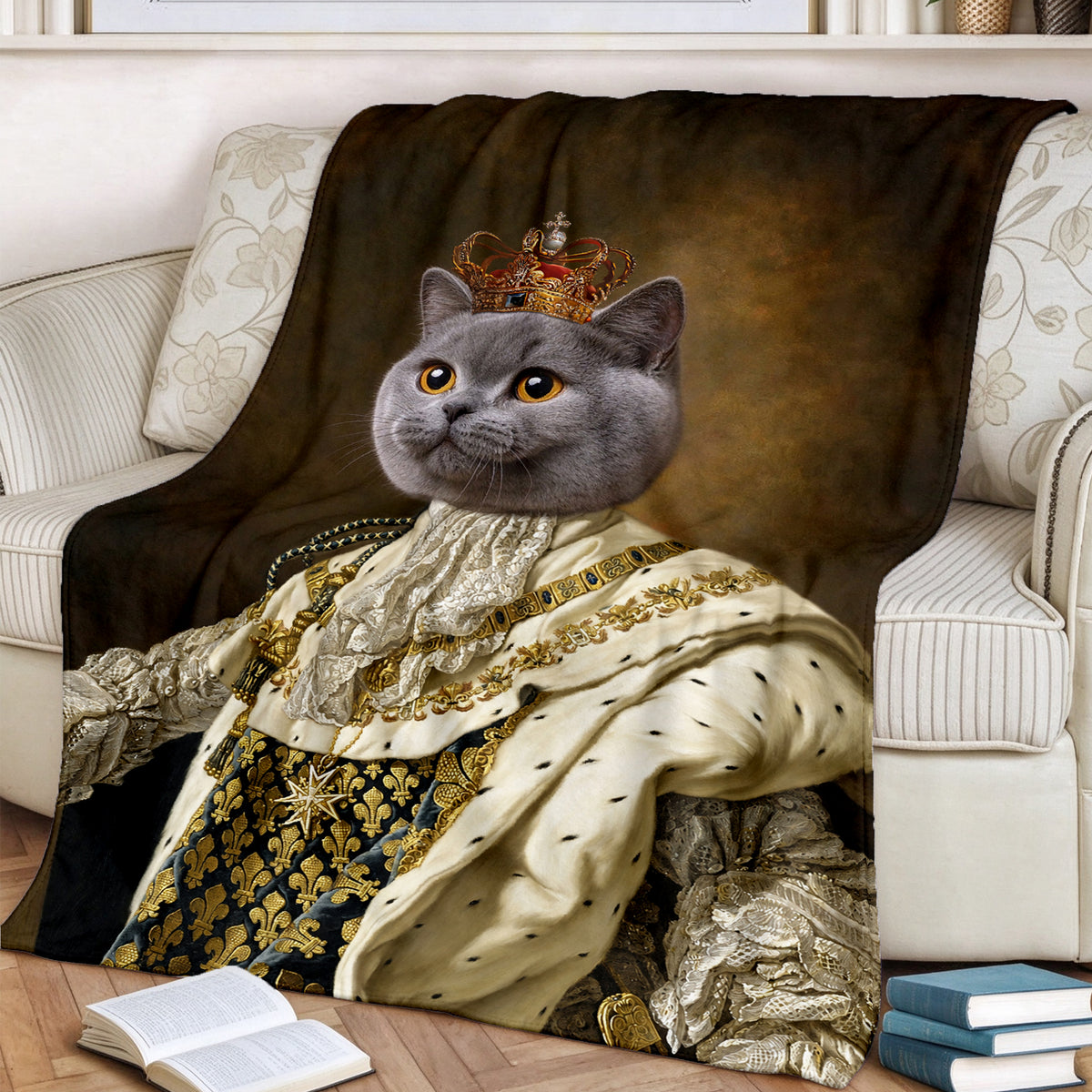 Personalized Royal Pet Blanket – Noble King Cat & Dog Custom Portrait Throw