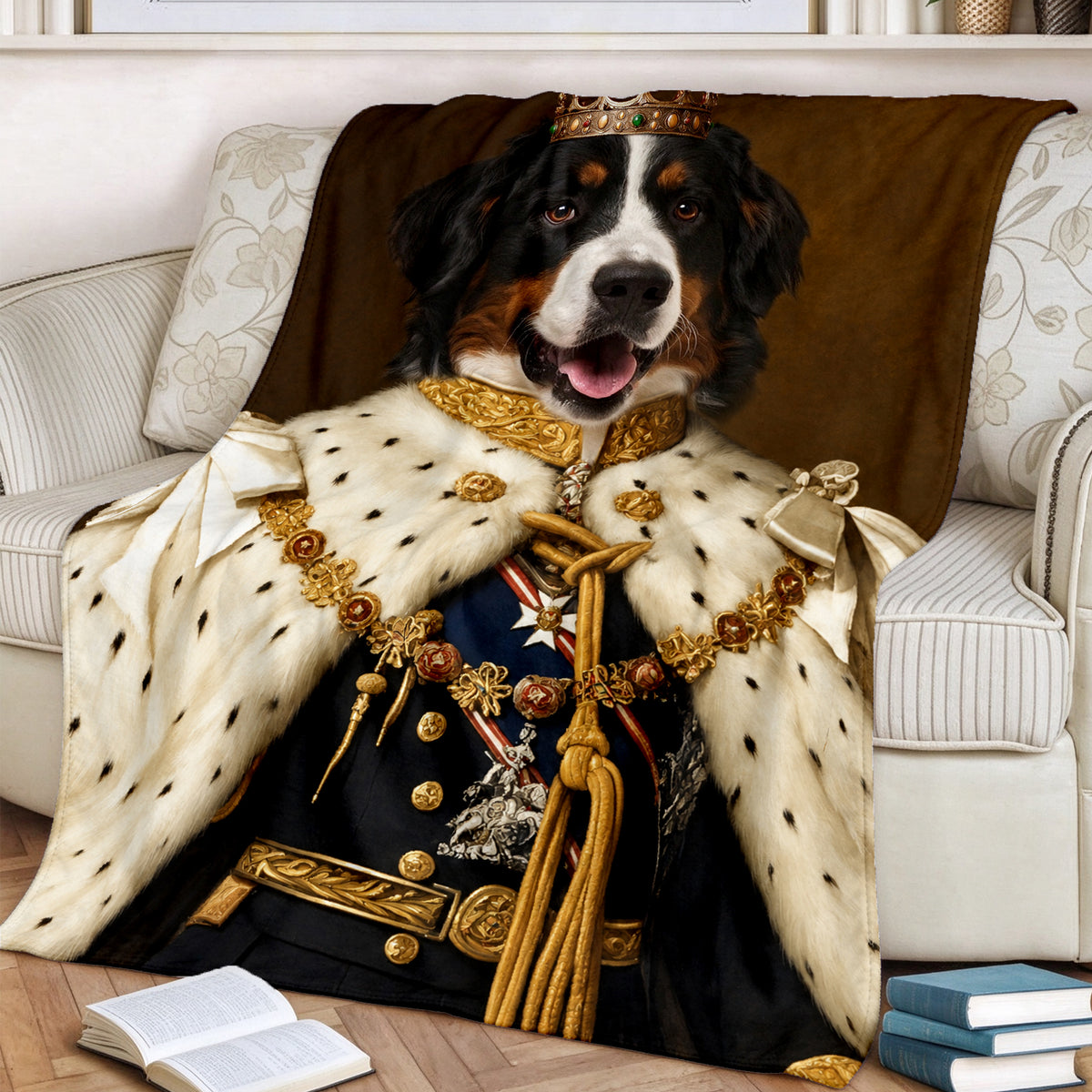 Custom Royal Pet Blanket - Personalized Royal Pet Portrait Throw,Personalized Dog Cat King or Queen Royalty Picture Pet Parent Gift