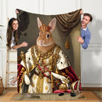 Personalized Rabbit Blanket - Custom Royal Pet Portrait Fleece Throw