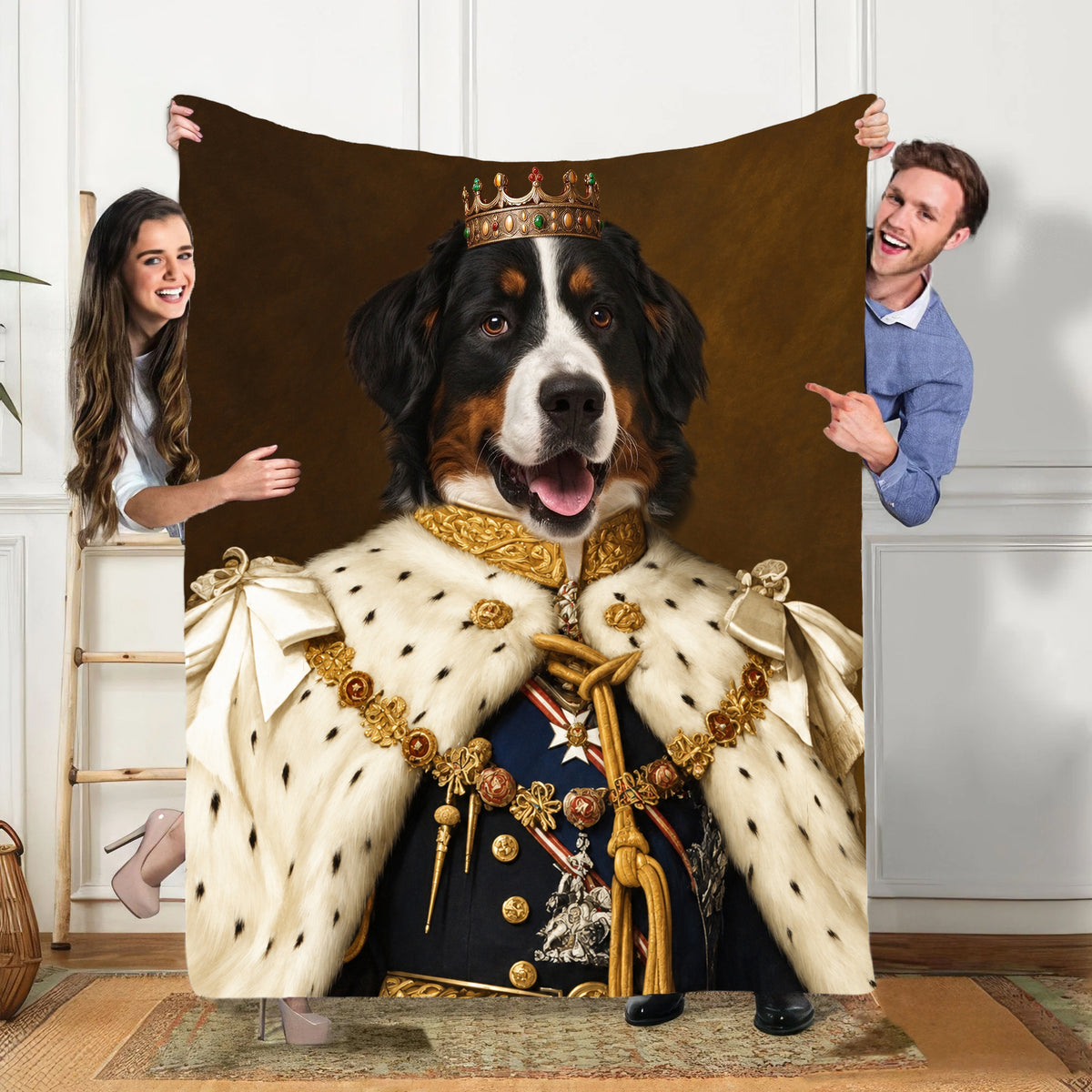 Custom Royal Pet Blanket - Personalized Royal Pet Portrait Throw,Personalized Dog Cat King or Queen Royalty Picture Pet Parent Gift