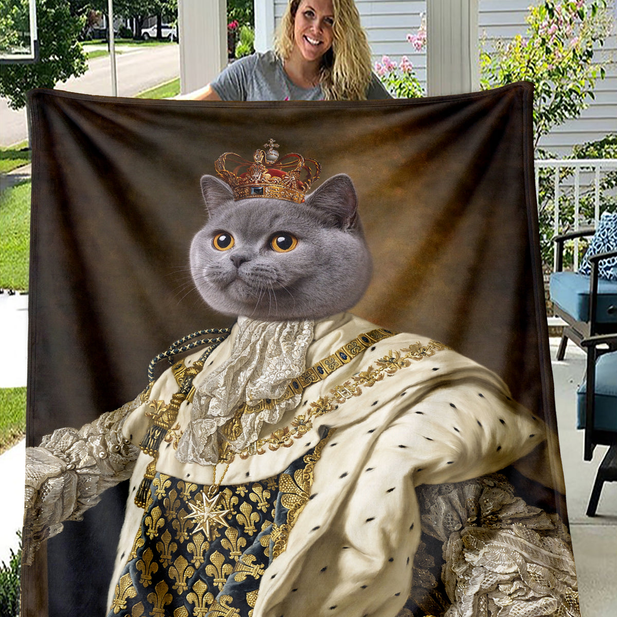 Personalized Royal Pet Blanket – Noble King Cat & Dog Custom Portrait Throw