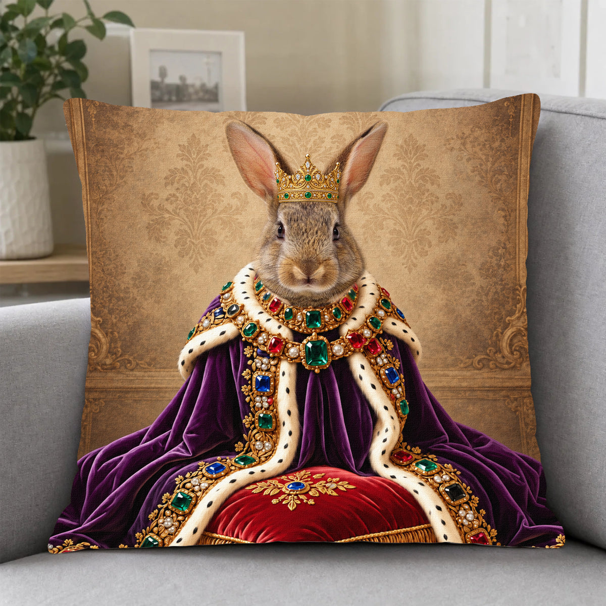 Personalized Royal Rabbit Portrait Pet Pillow Cover-Home Decor Cushion