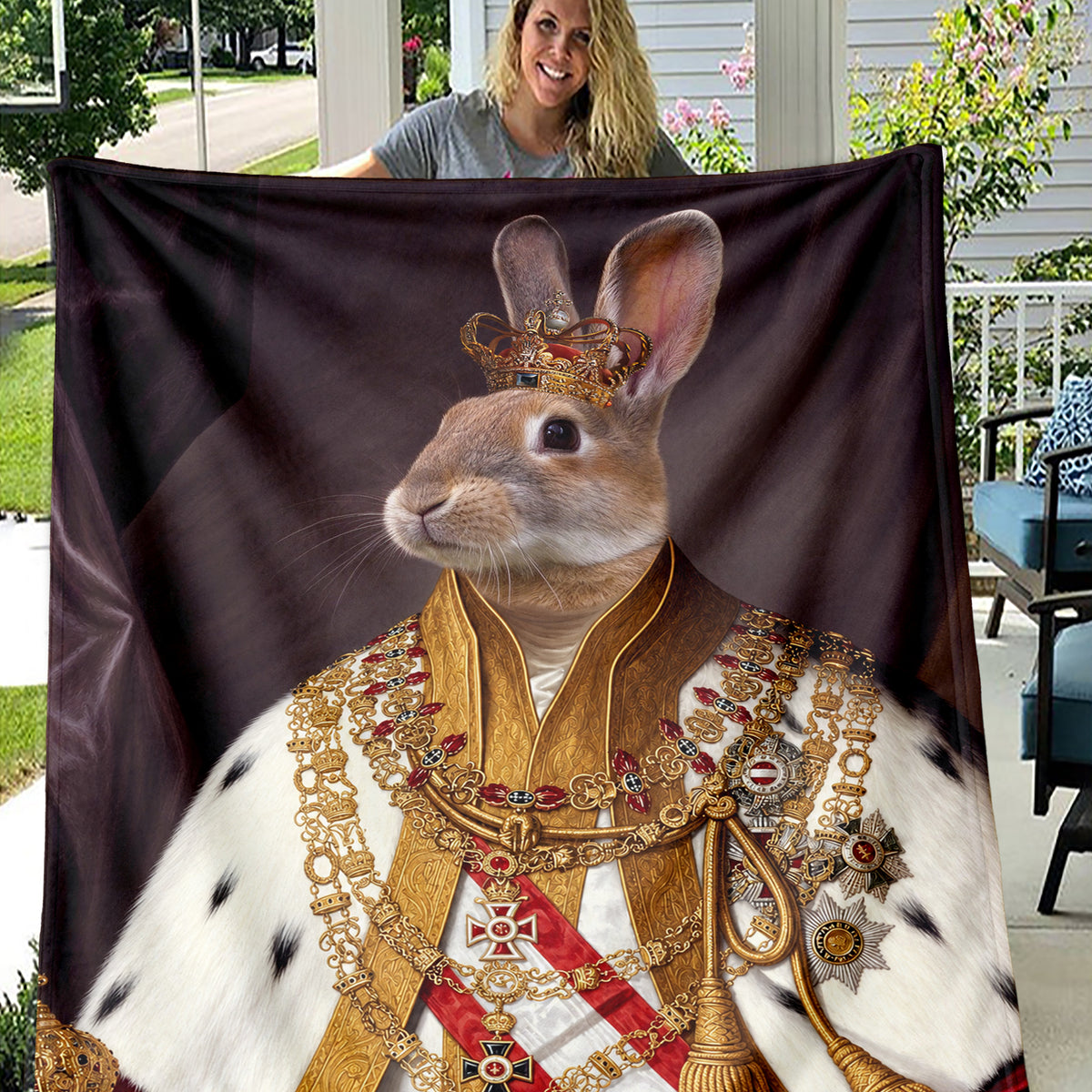 Personalized Royal Majesty Pet Portrait Throw Blanket - Custom Pet Blanket | The Emperor Rabbit