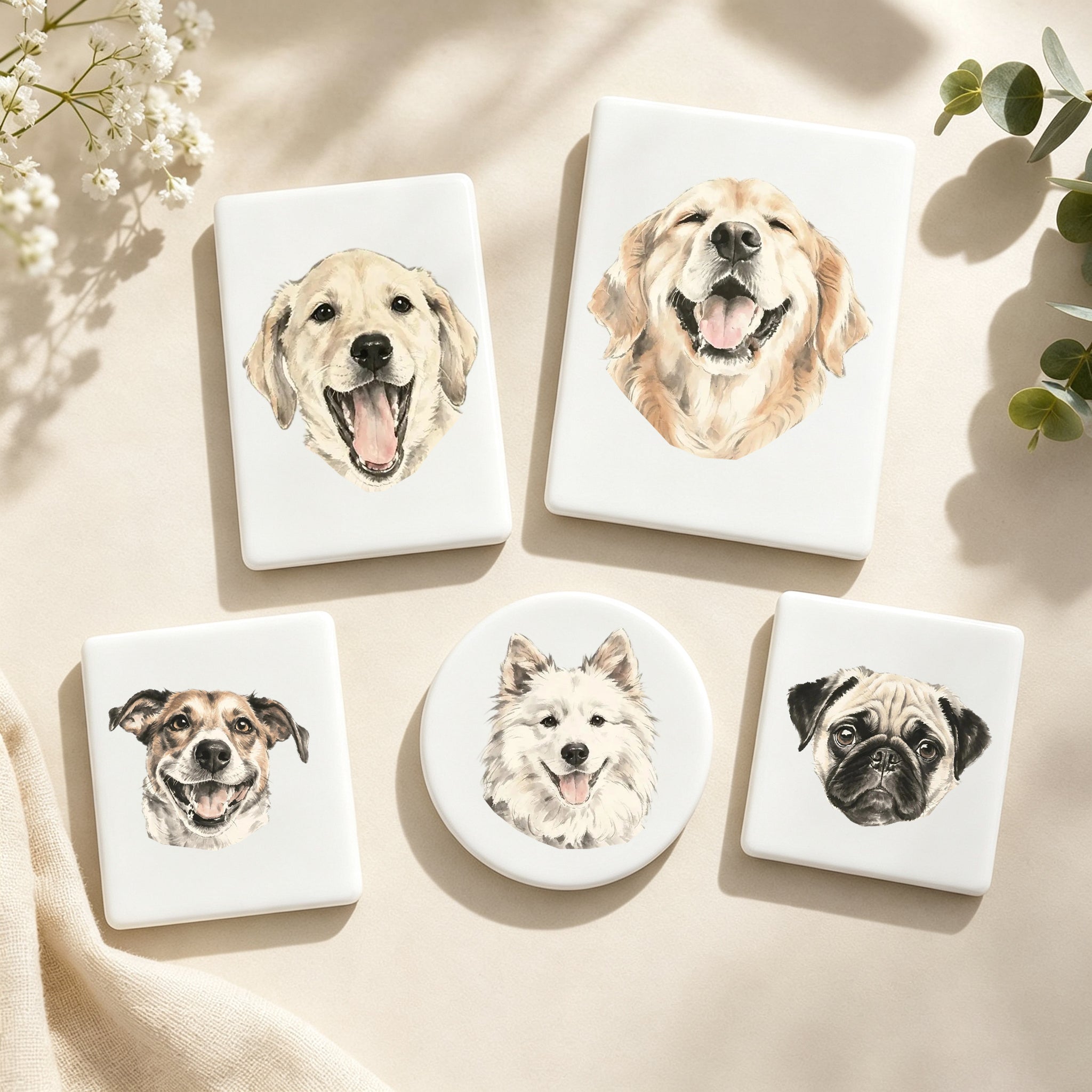 Custom Watercolor Dog Portrait Fridge Magnet - Personalized Pet Illustration, Pet Memorial Gift
