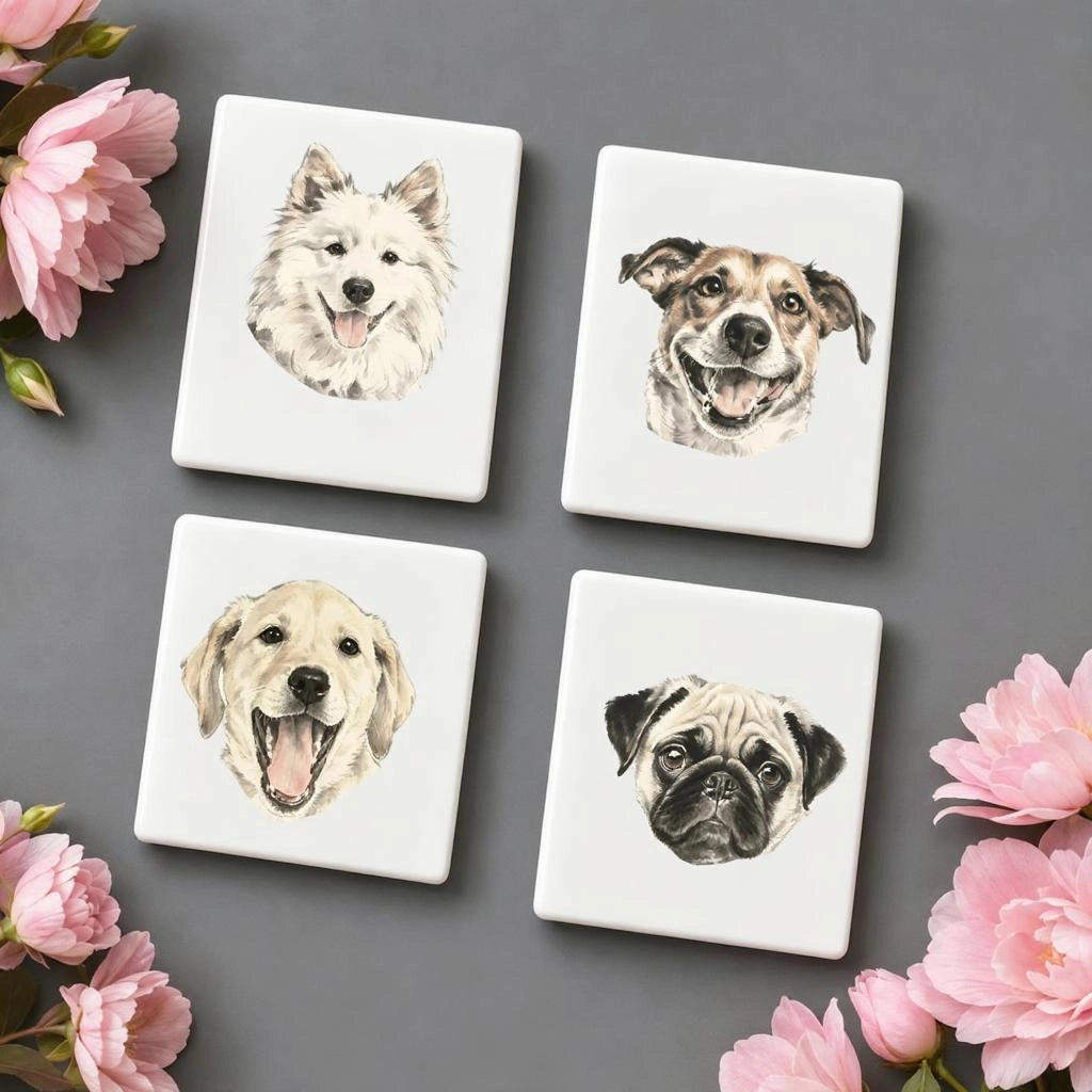 Custom Watercolor Dog Portrait Fridge Magnet - Personalized Pet Illustration, Pet Memorial Gift